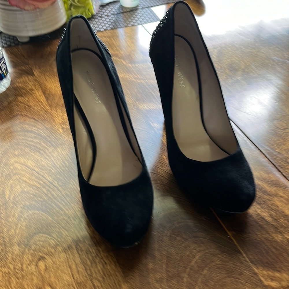 Shoes black suede with rhinestones on the back
